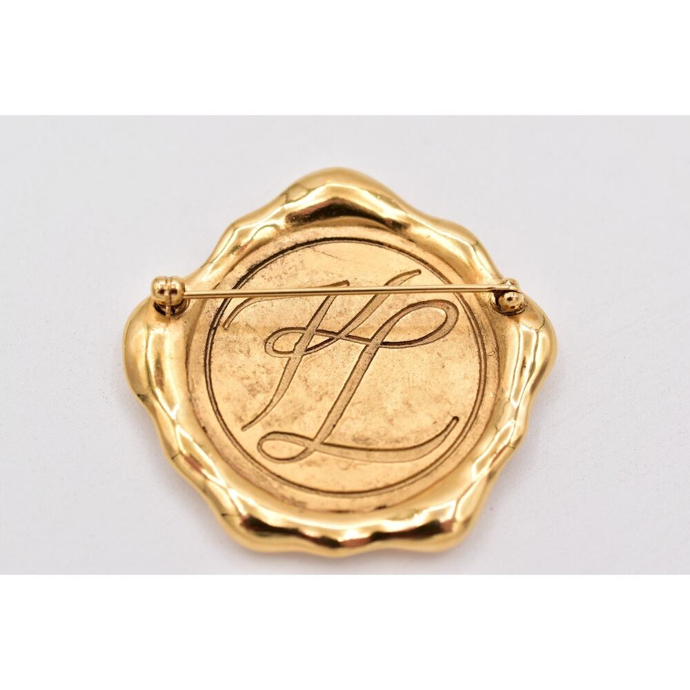 Karl Lagerfeld Vintage Logo Seal Brooch Pin Paris Medallion Gold Signed Bin5B - Picture 12 of 12